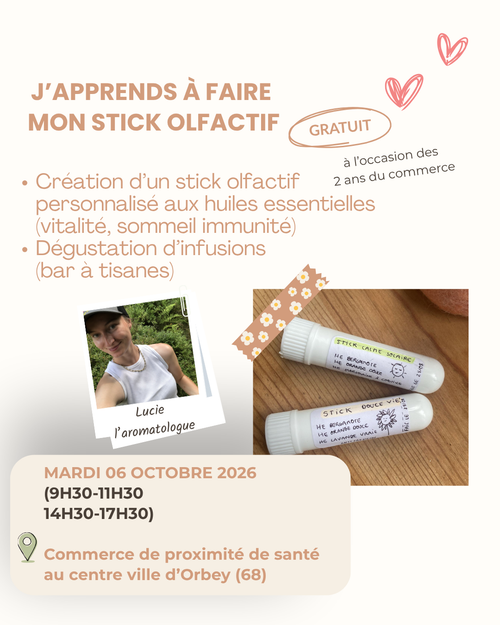 ATELIER JE FABRIQUE MON STICK OLFACTIF